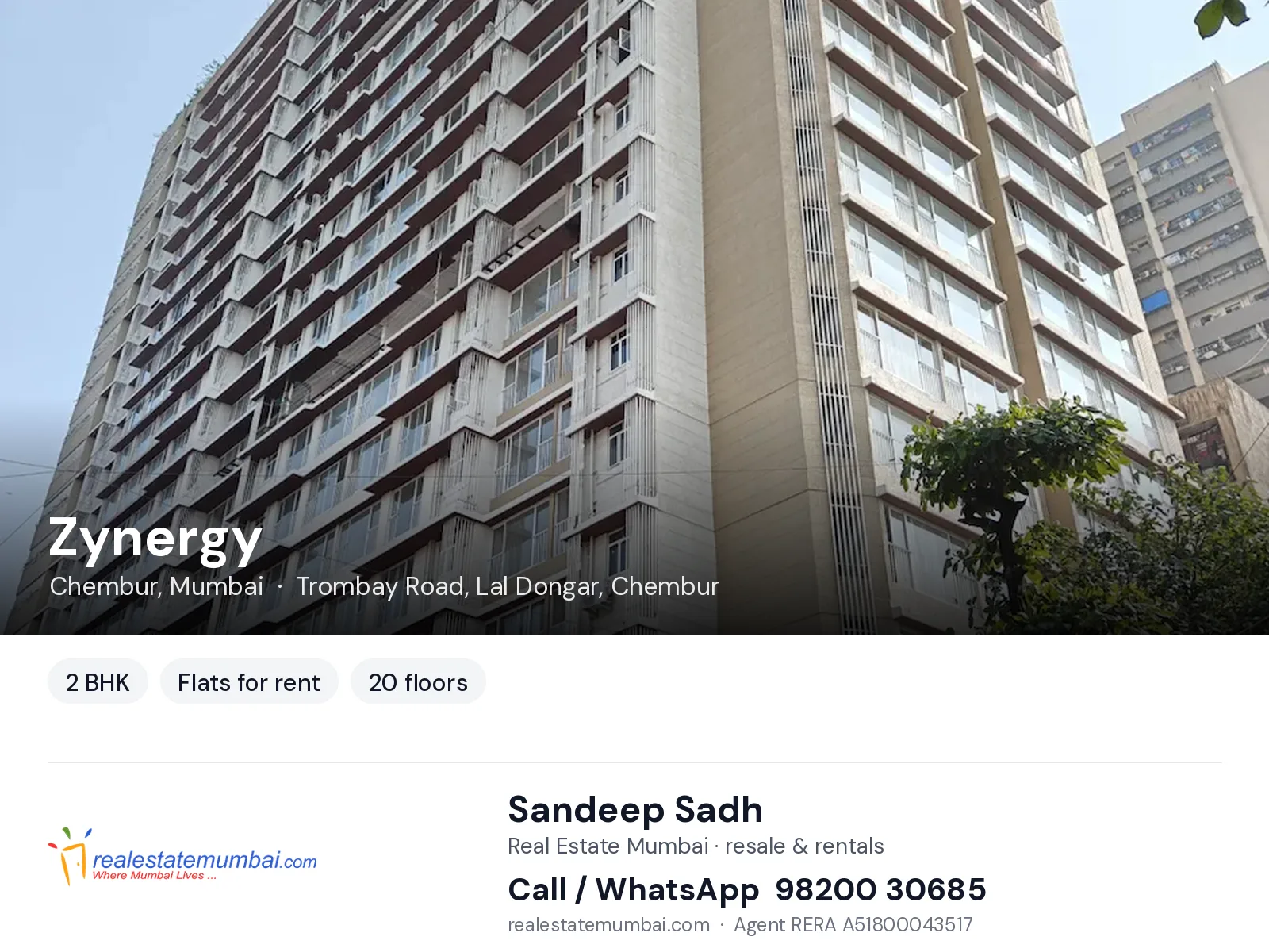 Zynergy, Chembur, Mumbai — 2 BHK flats for rent | Real Estate Mumbai, Sandeep Sadh 98200 30685